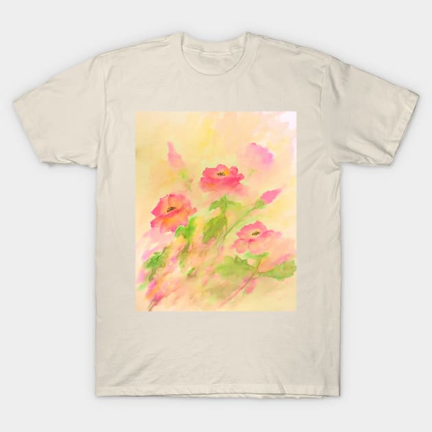 Sunny Dog Rose flowers watercolor painting T-Shirt by redwitchart
